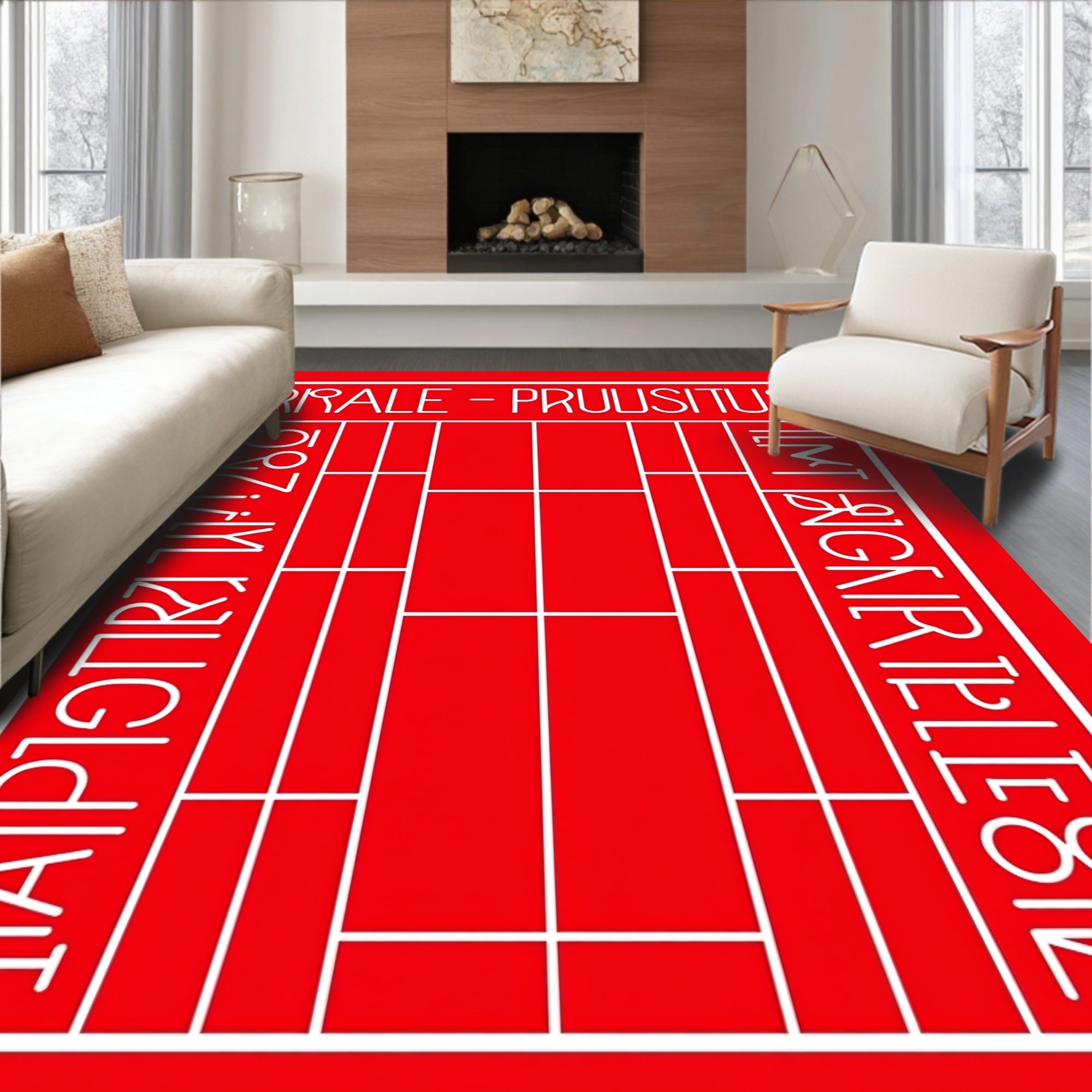 Bold Red Minimalist Geometric Rug