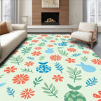 Cute Blue Bunny Coral Floral Garden Rug