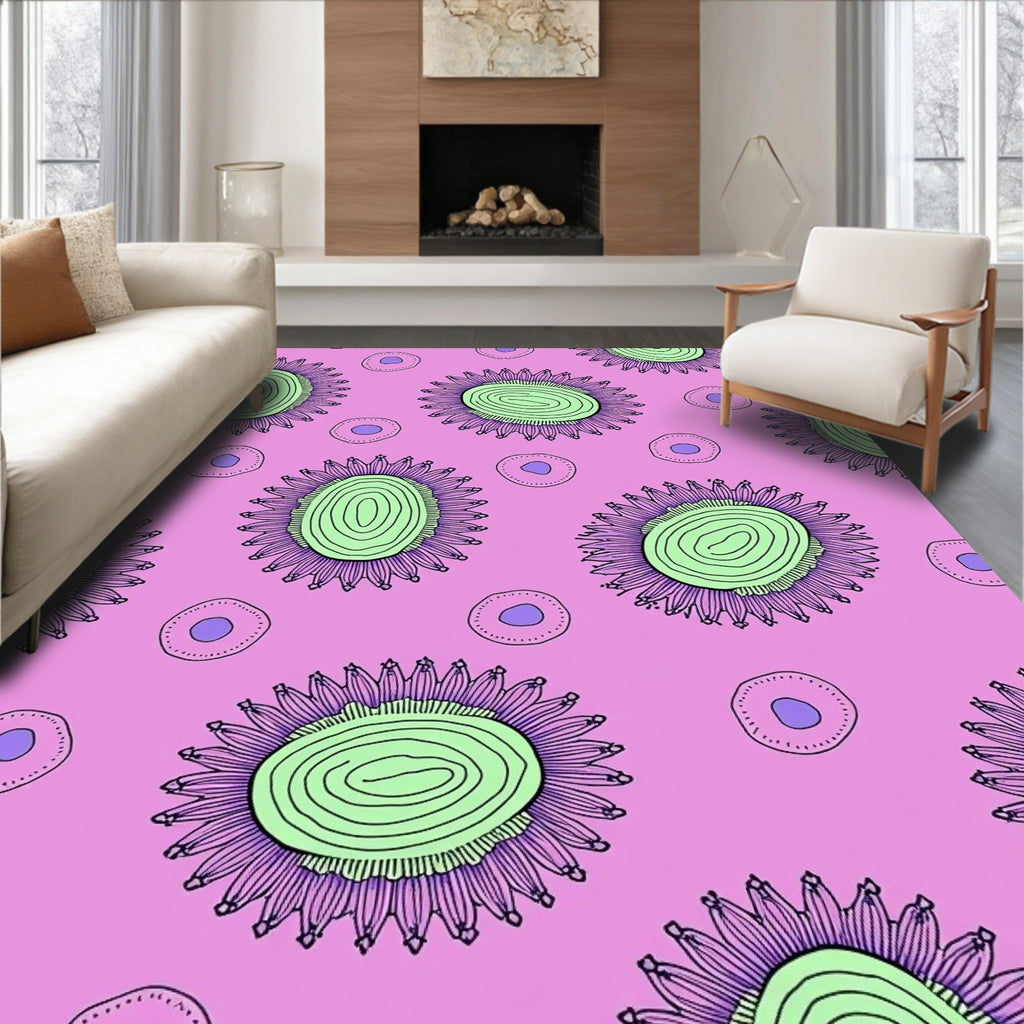 Purple Pink Floral Abstract Circles Rug