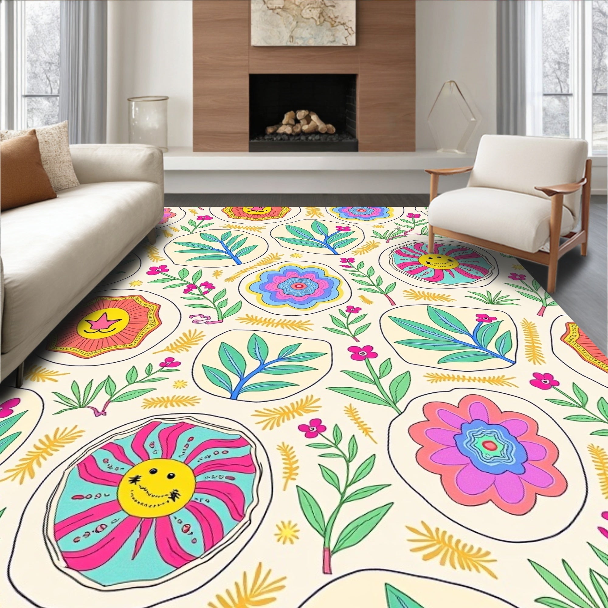 Groovy Floral Sunburst Collage Rug