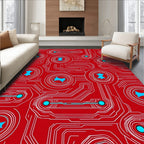Red Circuit Board Starburst Rug