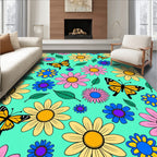 Vibrant Yellow Daisy Butterfly Medley Rug