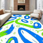 Playful Blue Green Oval Swirls Rug
