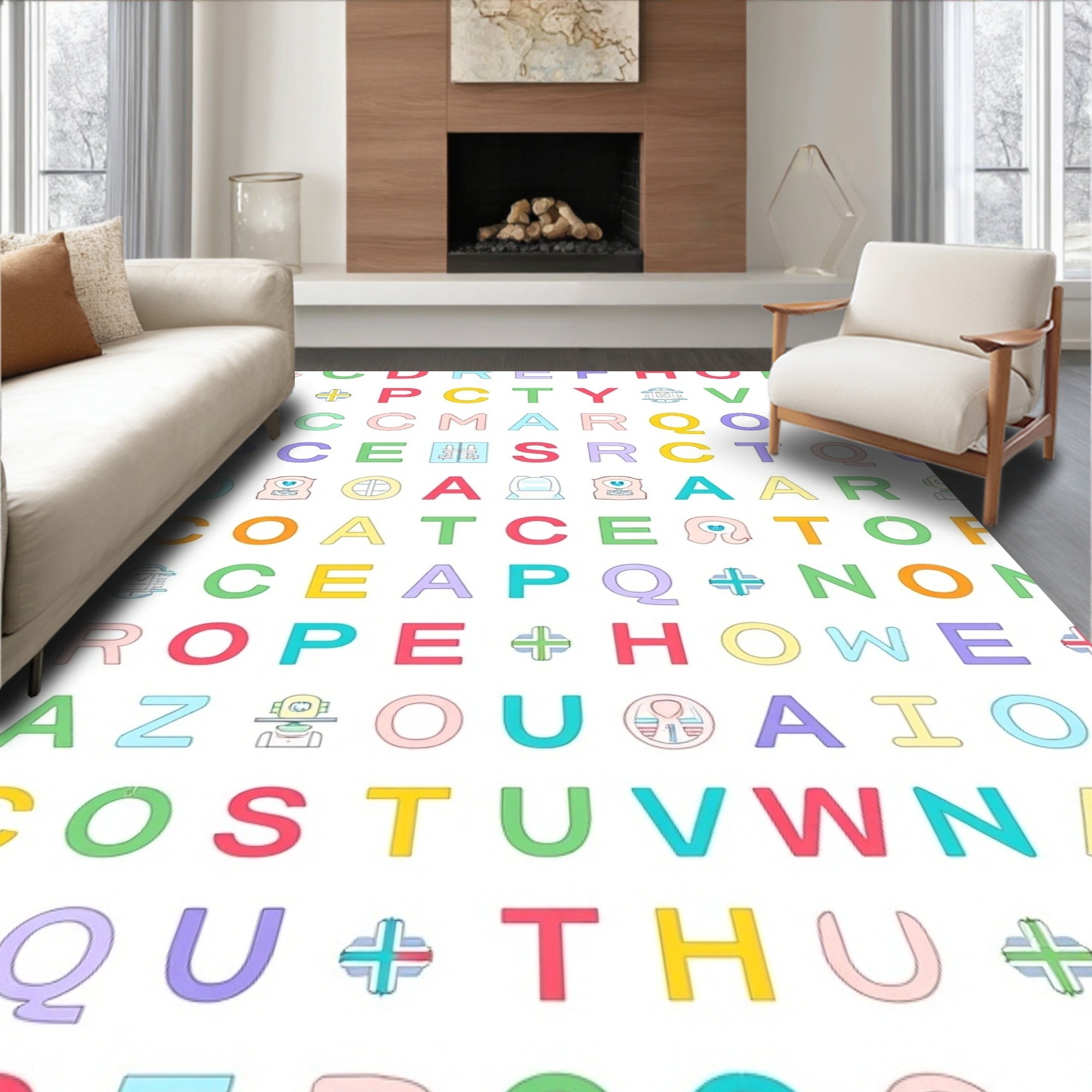 Pastel Alphabet Icons Whimsical Rug