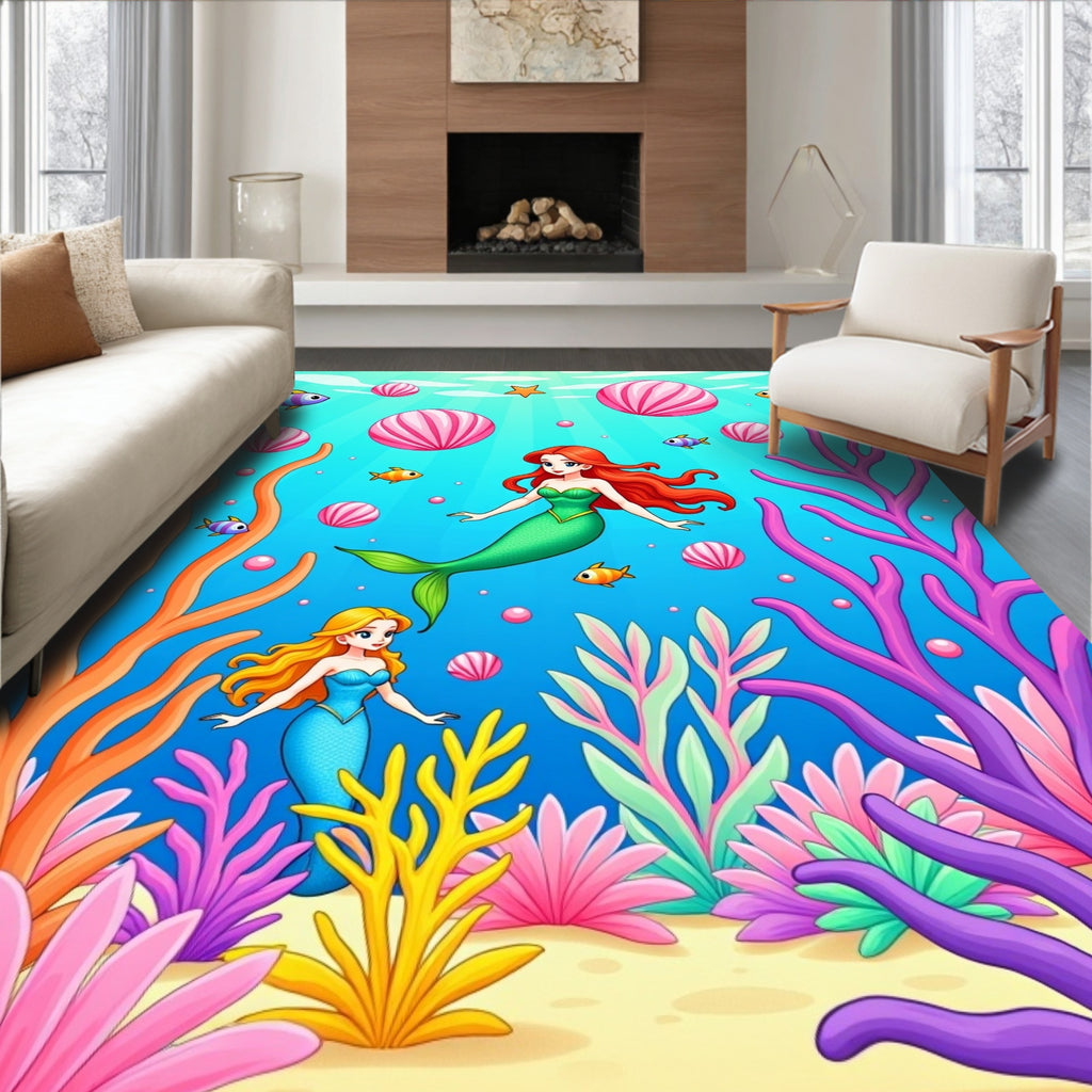 Whimsical Mermaid Coral Reef Undersea Adventure Rug