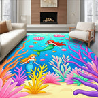 Whimsical Mermaid Coral Reef Undersea Adventure Rug