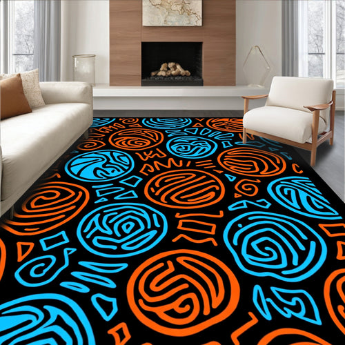 Abstract Orange Blue Sun Circle Rug
