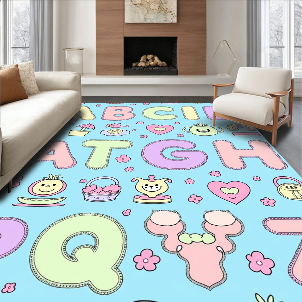 Pastel Alphabet Garden Whimsy Rug