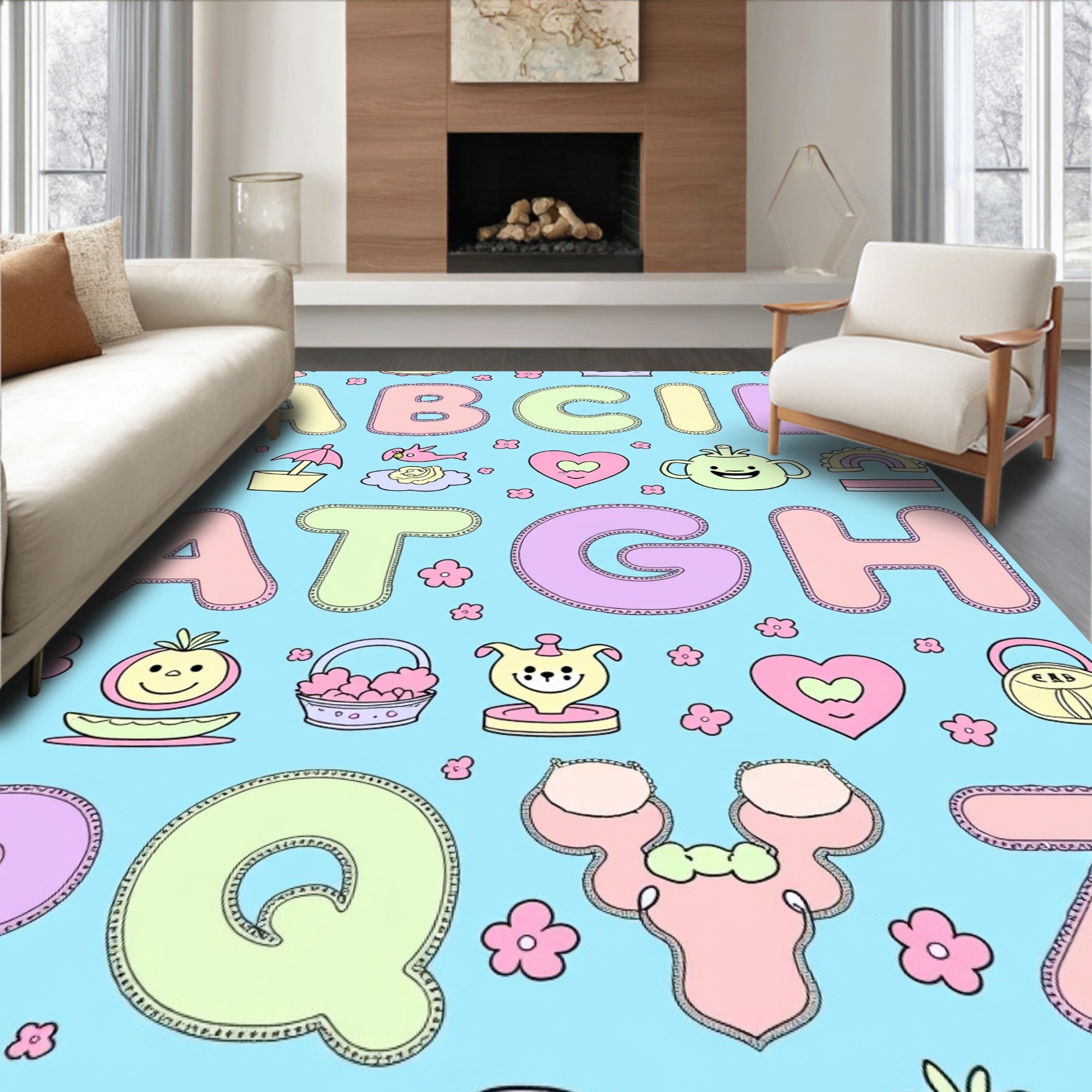 Pastel Alphabet Garden Whimsy Rug
