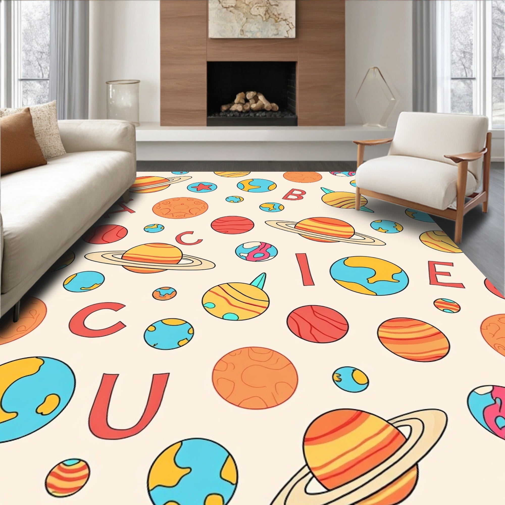 Space Planets Alphabet Whimsy Rug