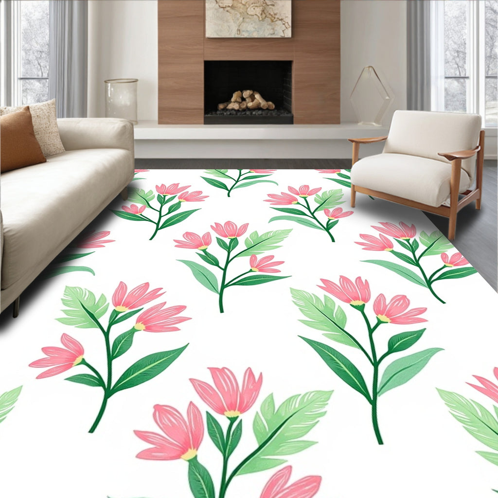 Delicate Pink Floral Botanical Sprig Rug