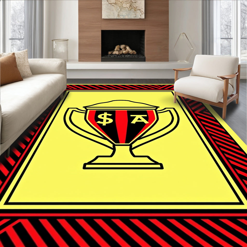 Bold Red Black Trophy Yellow Frame Rug