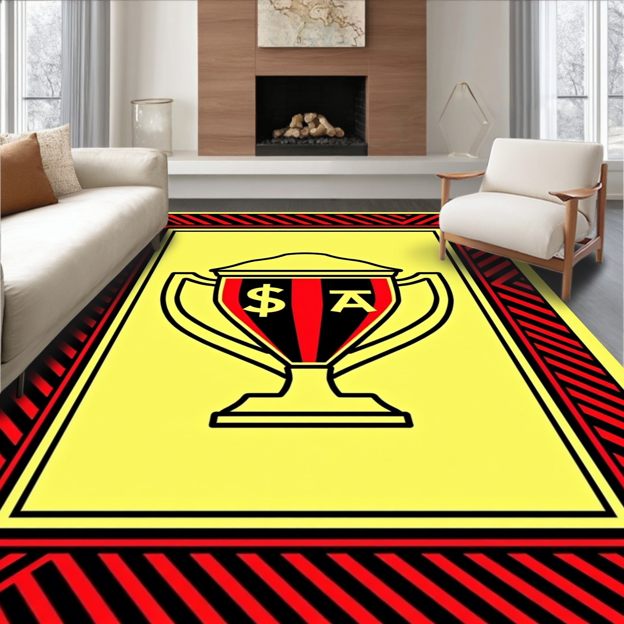 Bold Red Black Trophy Yellow Frame Rug