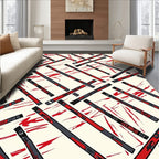 Red and Gray Linear Totem Poles Rug