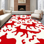 Bold Red Fox Whimsical Swirls Rug