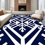 Dark Blue White Geometric Art Deco Rug