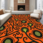 Vibrant Orange Floral Vine Swirl Rug