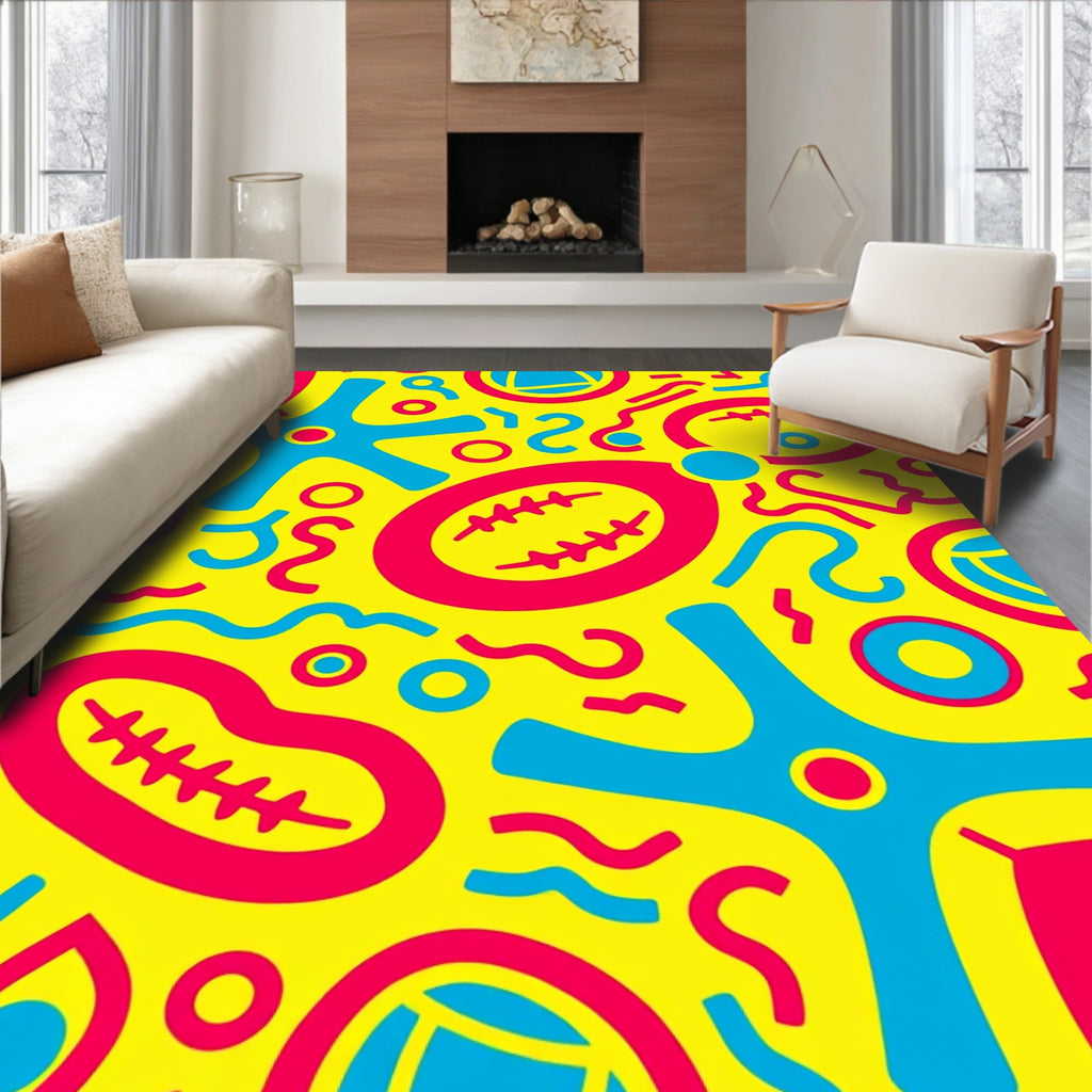 Bright Yellow Red Blue Abstract Shapes Rug