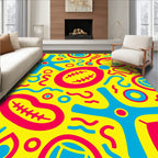 Bright Yellow Red Blue Abstract Shapes Rug