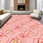 Whimsical Red Figures Pink Abstract Rug
