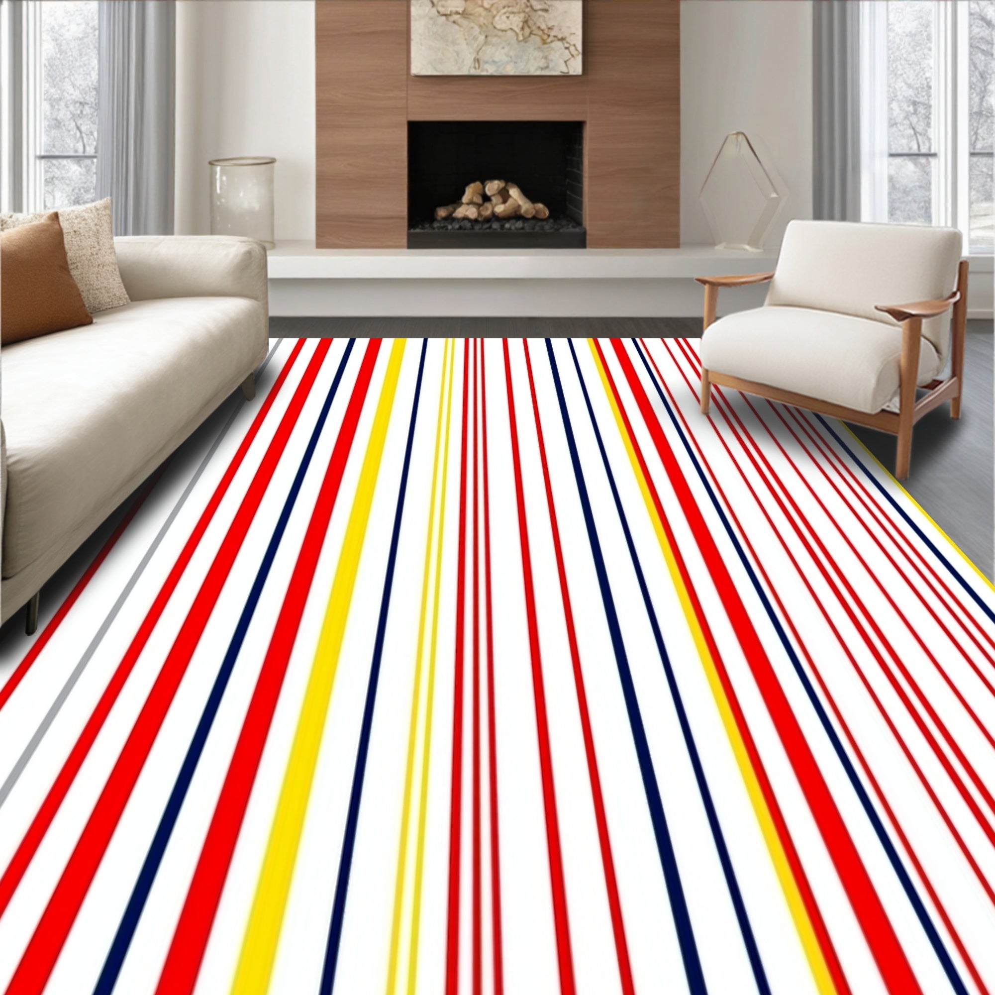 Bold Red Blue Yellow Stripe Rug