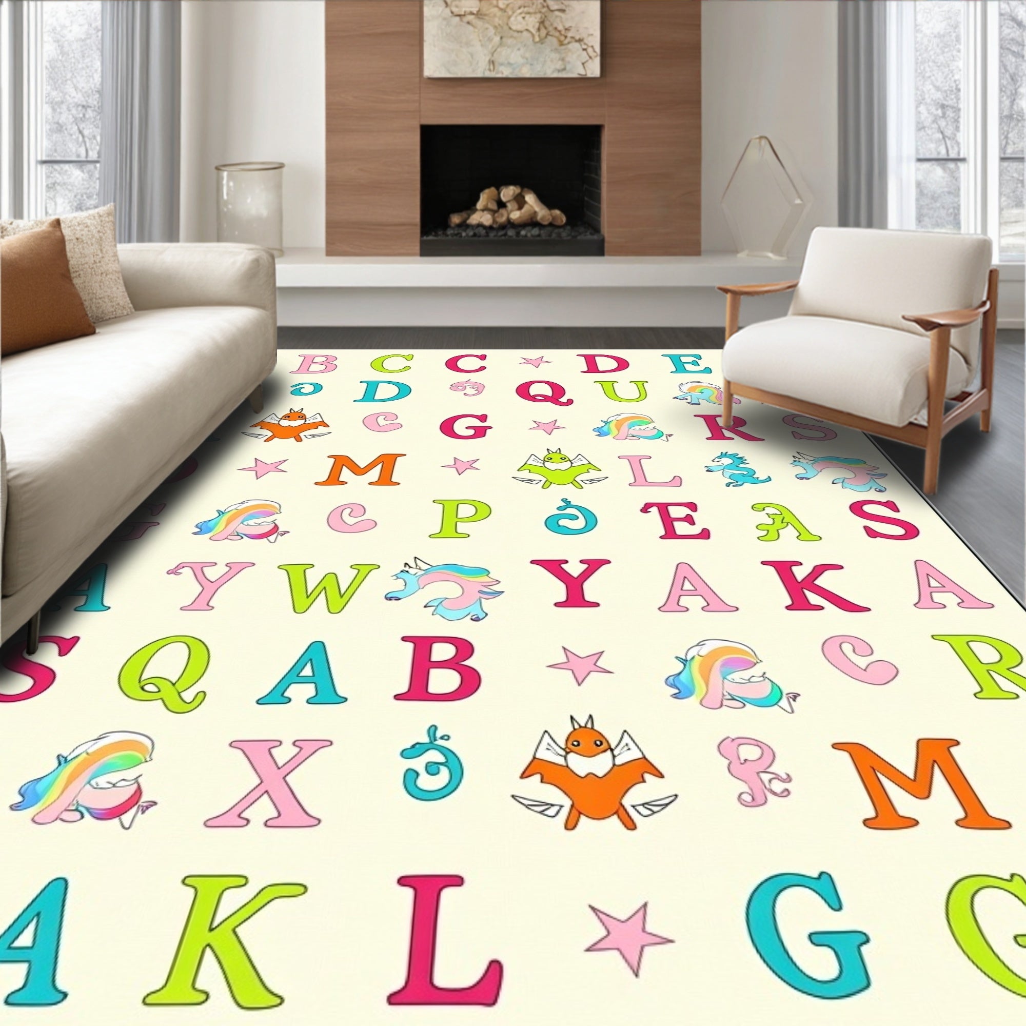 Alphabetical Creatures and Stars Rug