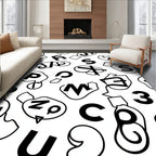 Modern Black White Typographic Collage Rug