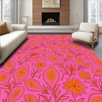 Pink Orange Floral Organic Line Art Rug