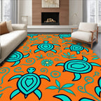Oceanic Teal Turtle Swirls Orange Rug