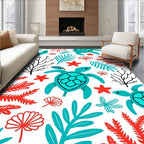 Teal Turtle Coral Sea Life Rug