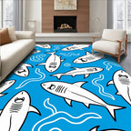 White Sharks Blue Oceanic Waves Rug