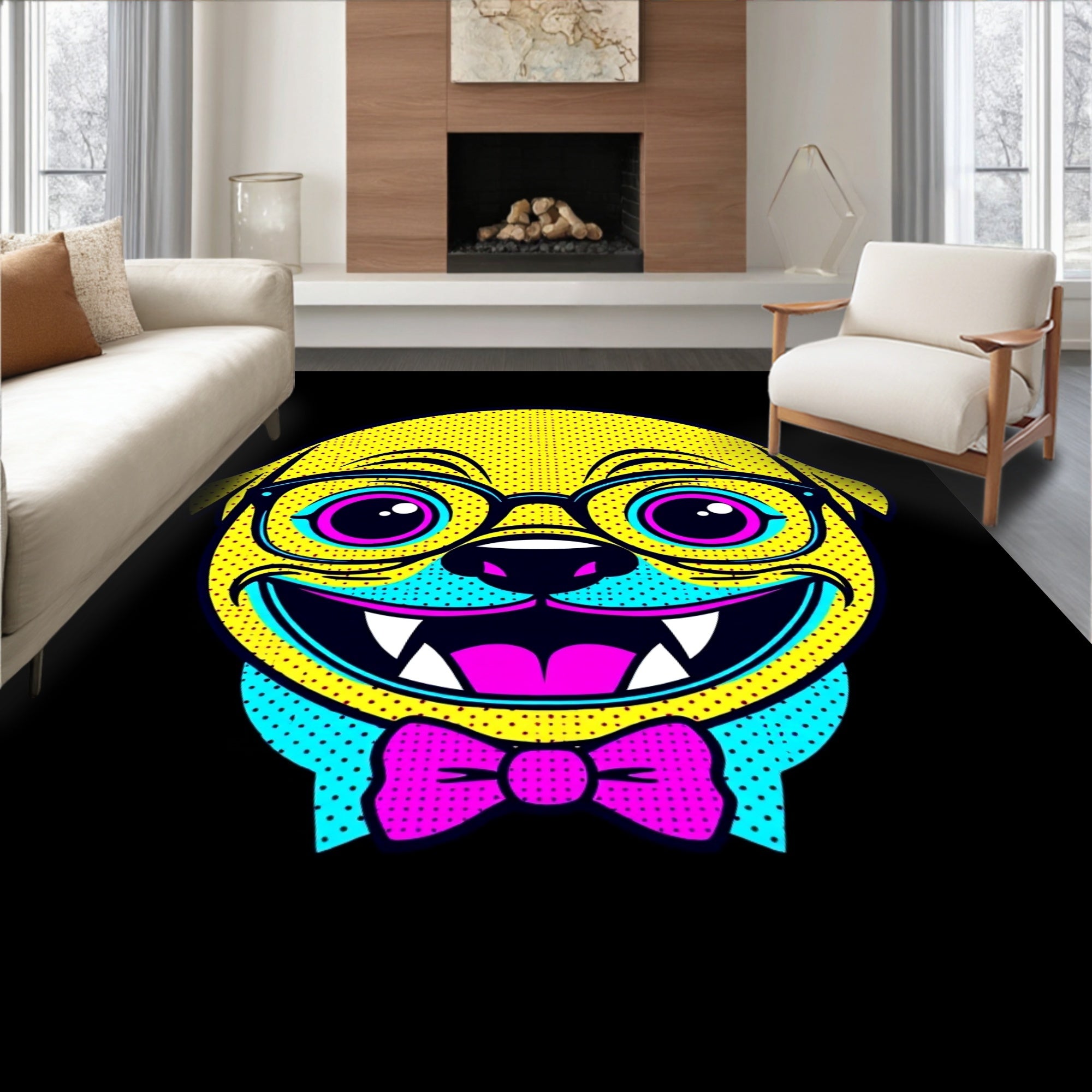 Bright Yellow Pop Art Pug Bowtie Rug