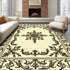 Elegant Dark Brown Floral Frame Rug