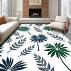 Tropical Palm Fern Foliage Navy Green Rug