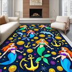 Whimsical Mermaid Dolphin Anchor Treasure Rug