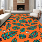 Tropical Leaf Print Orange Rug