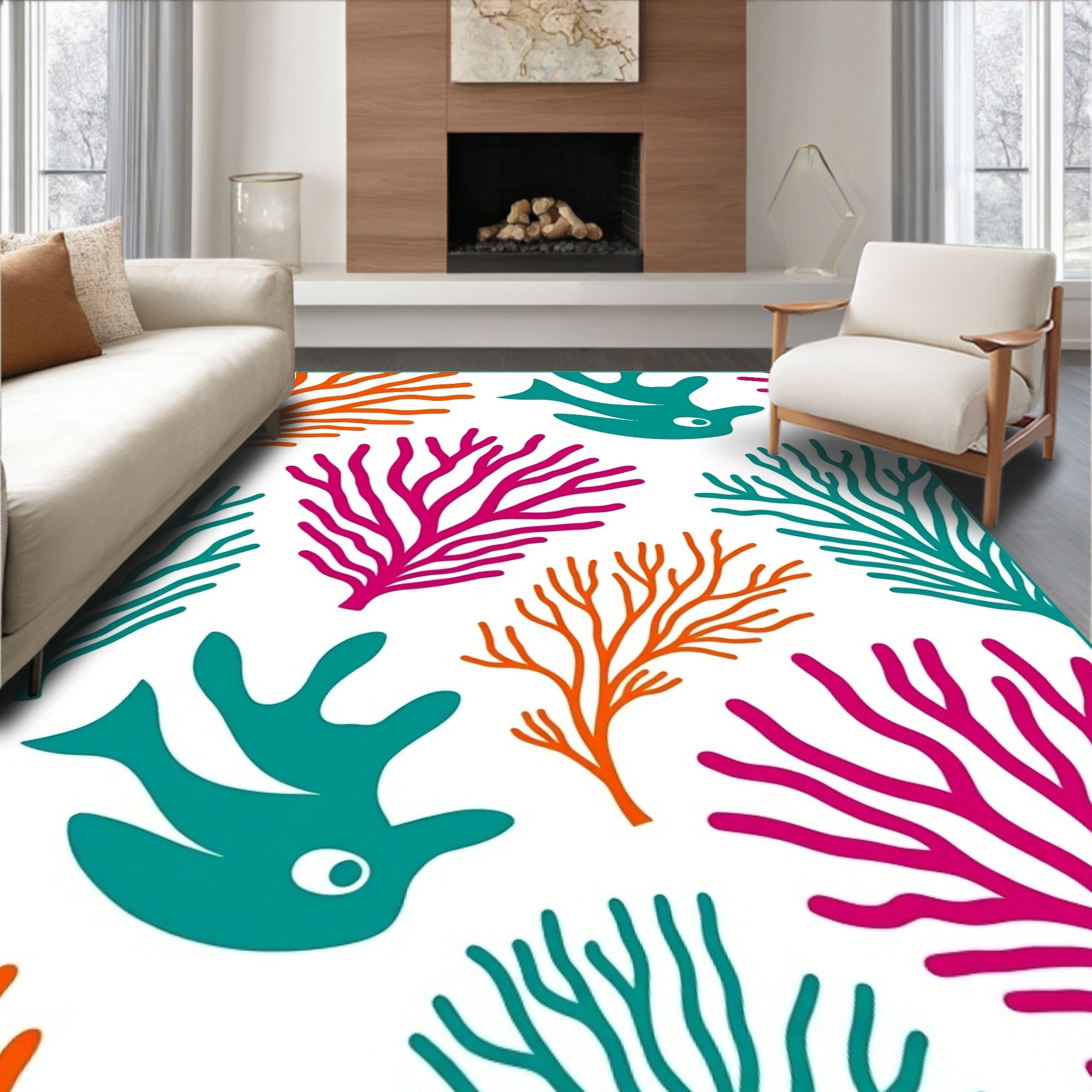 Vibrant Coral Fin Garden Artwork Rug