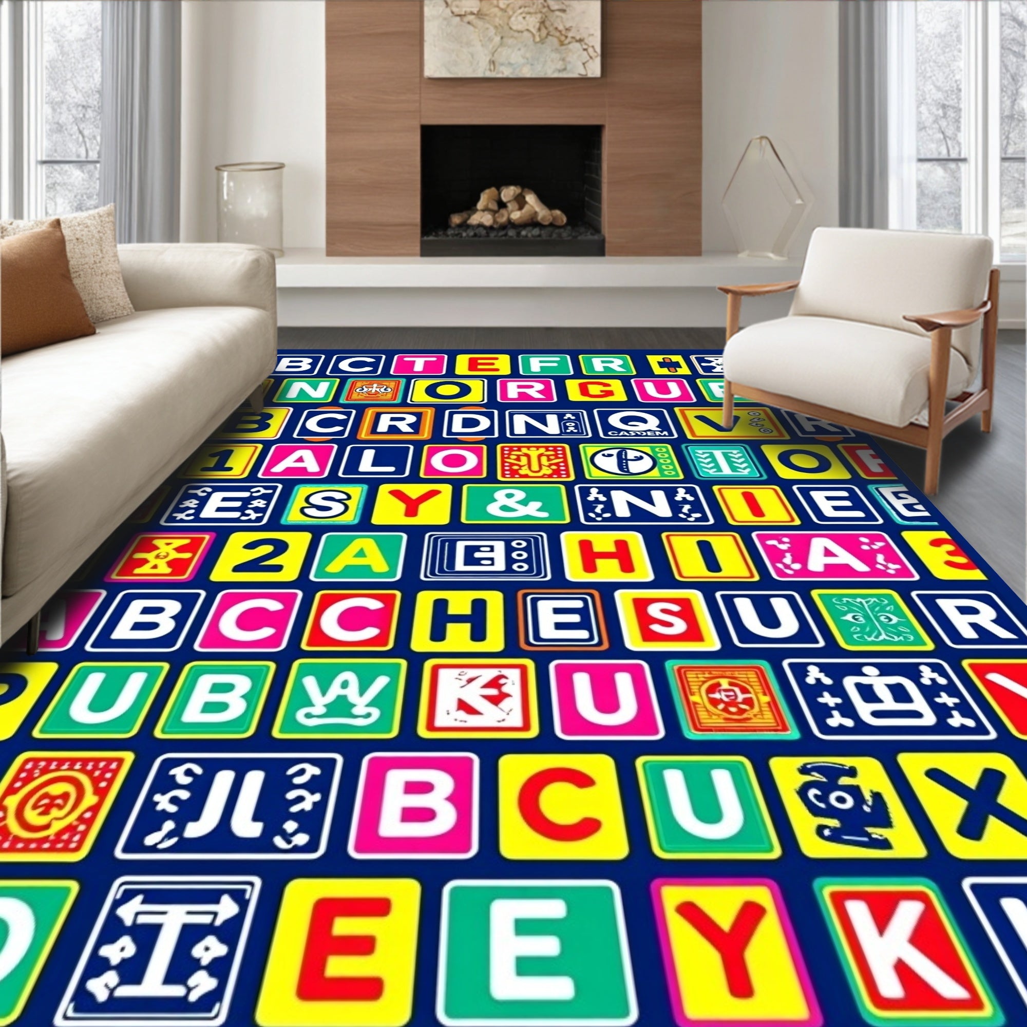 Colorful Alphabet Blocks Playground Rug