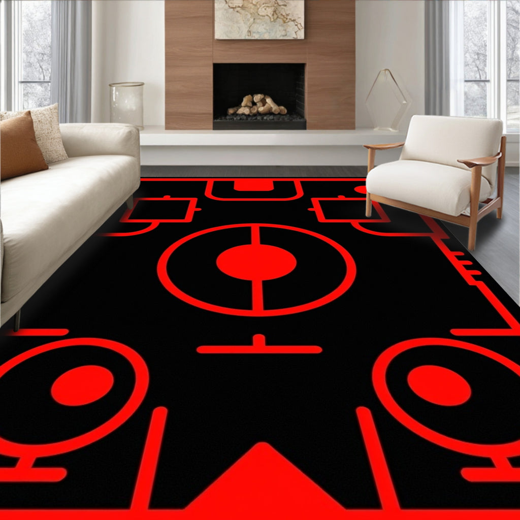 Bold Red Geometric Abstract Radar Rug