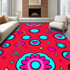 Red Hot Pink Turquoise Floral Heart Medallion Rug