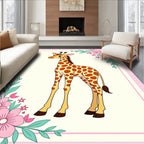 Cute Giraffe with Pink Floral Garland Rug