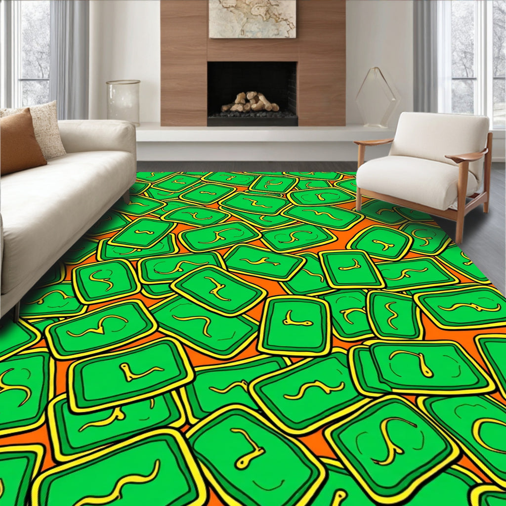 Bright Green Yellow Rectangle Symbols Rug