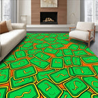 Bright Green Yellow Rectangle Symbols Rug