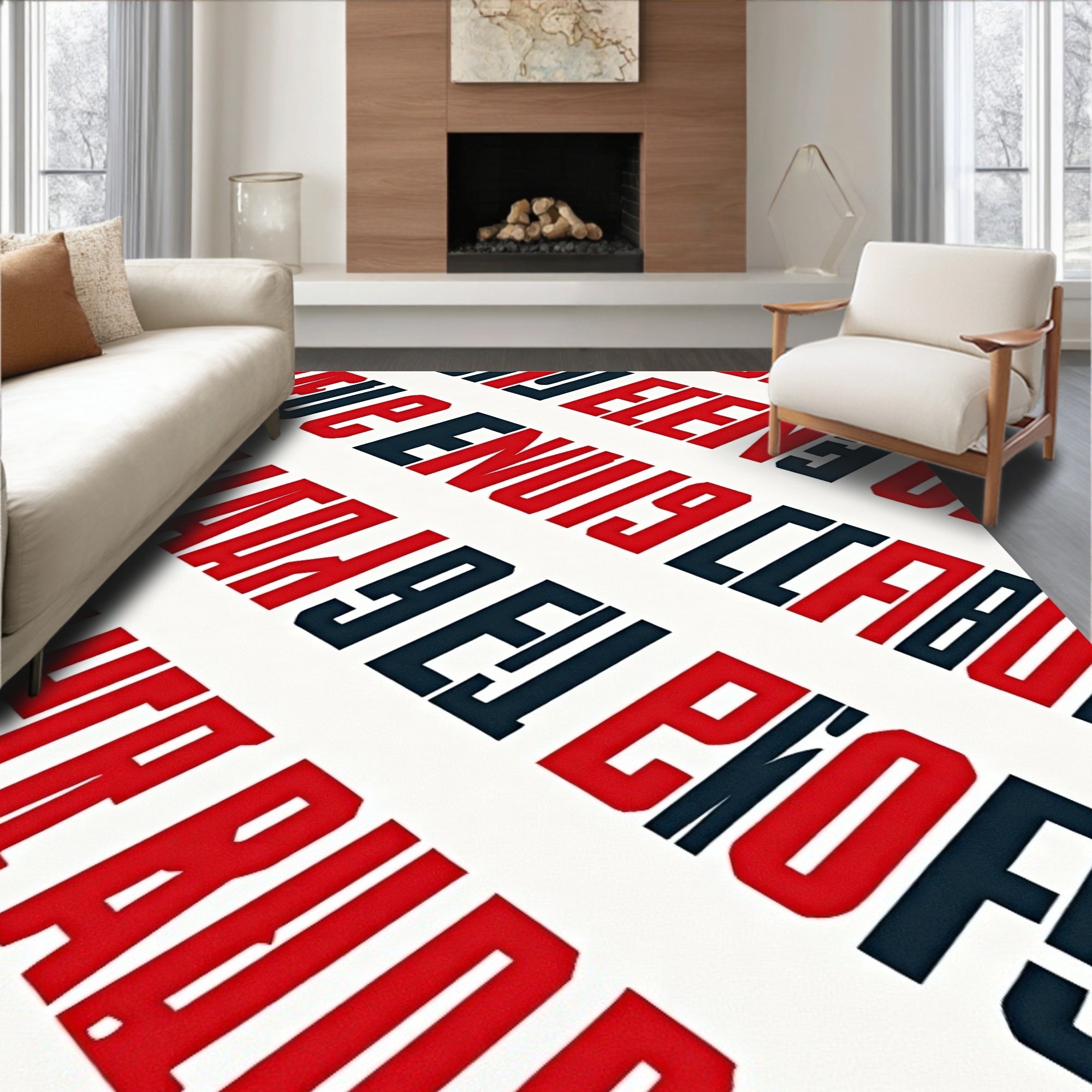 Bold Red White Typographic Lines Rug