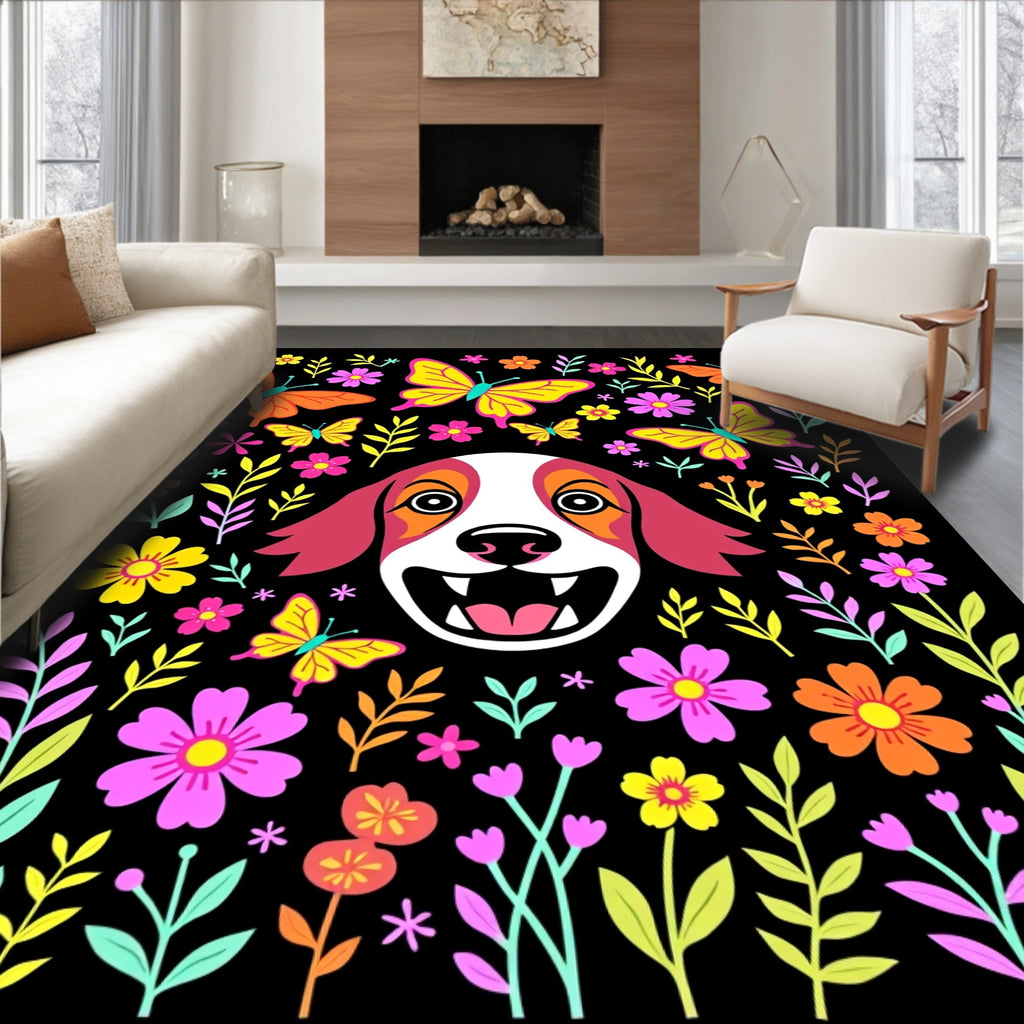 Joyful Dog Butterflies Floral Garden Rug