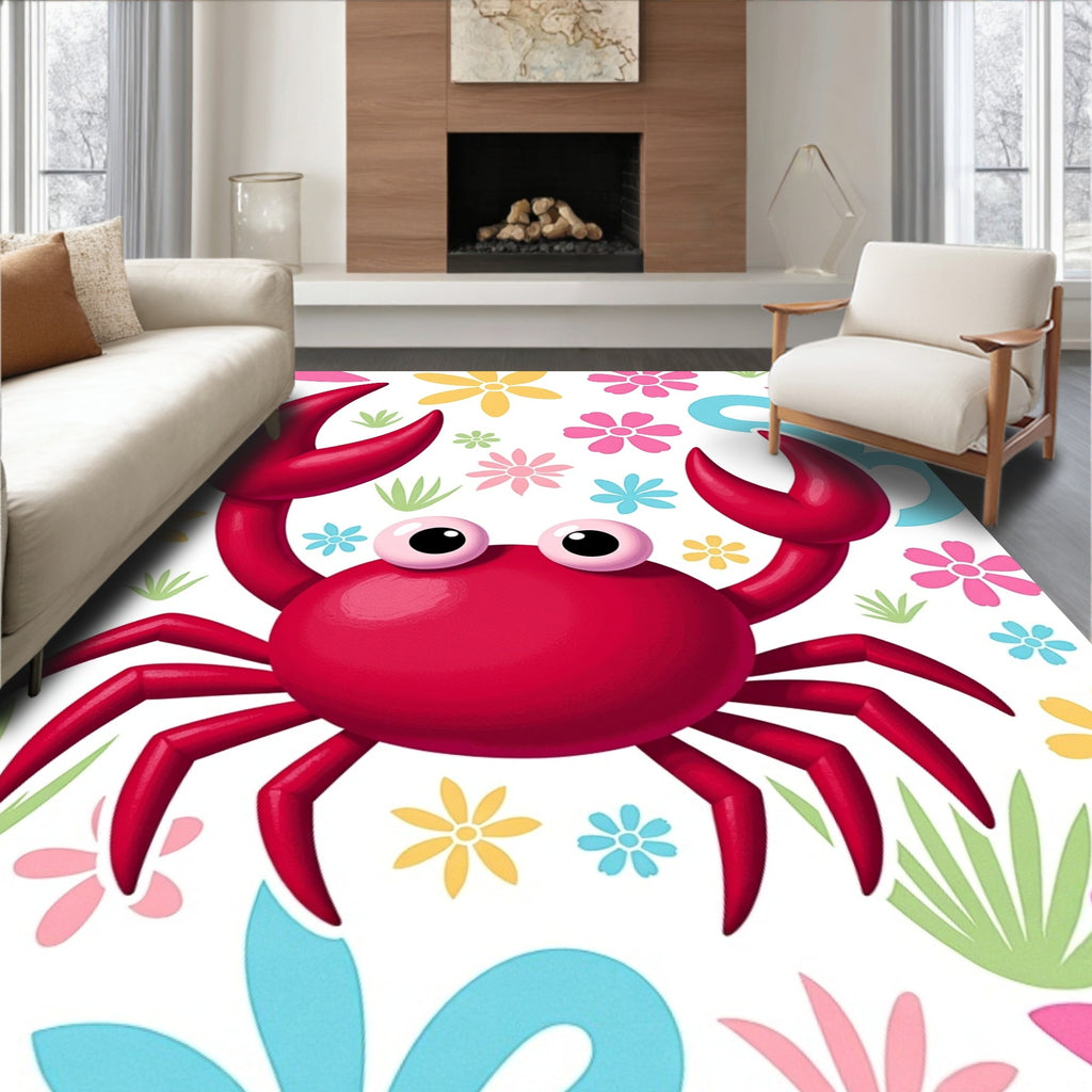 Cheerful Red Crab Floral Garden Rug