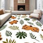 Charming Brown Bear Jungle Leaves Rug