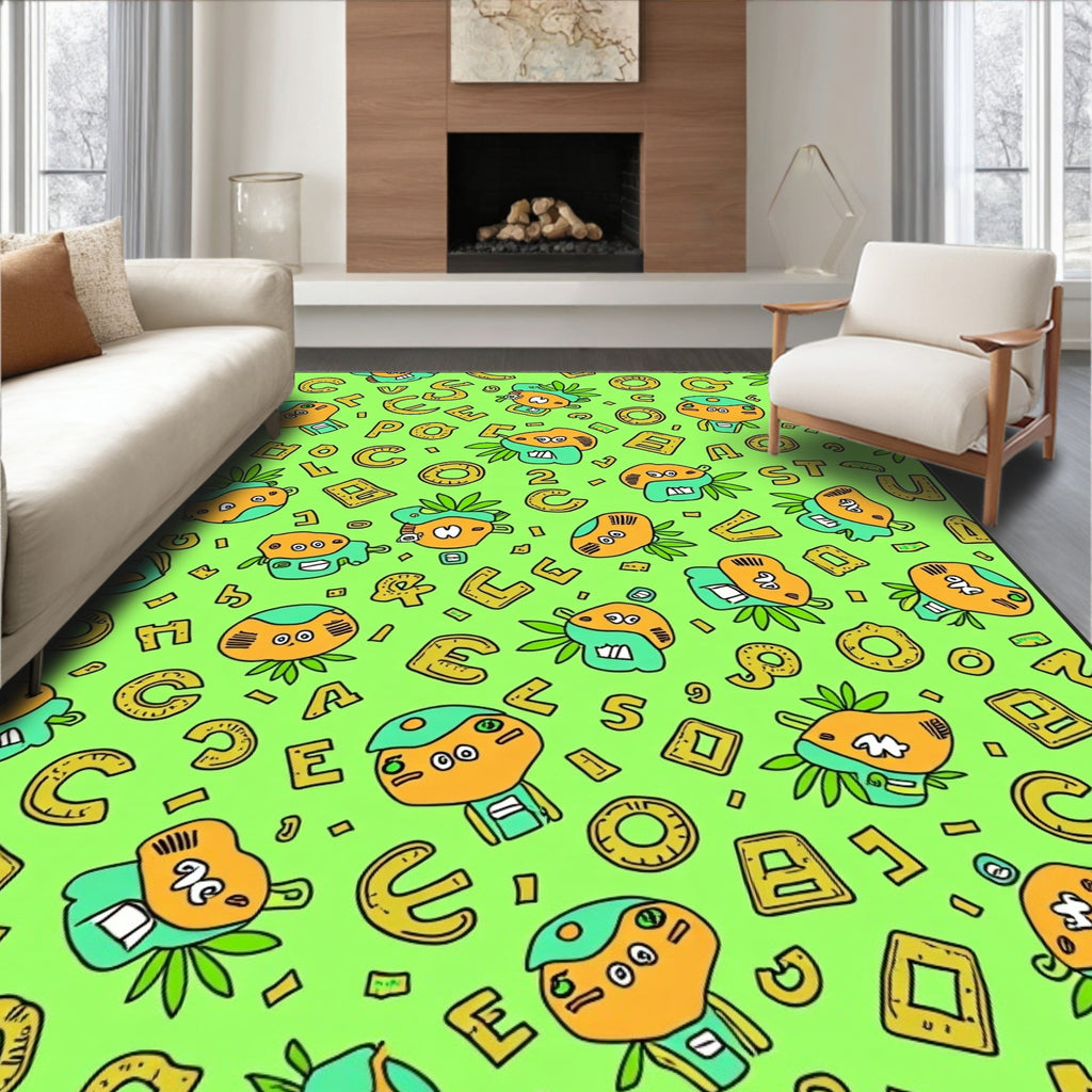 Whimsical Green Alphabet Characters Rug