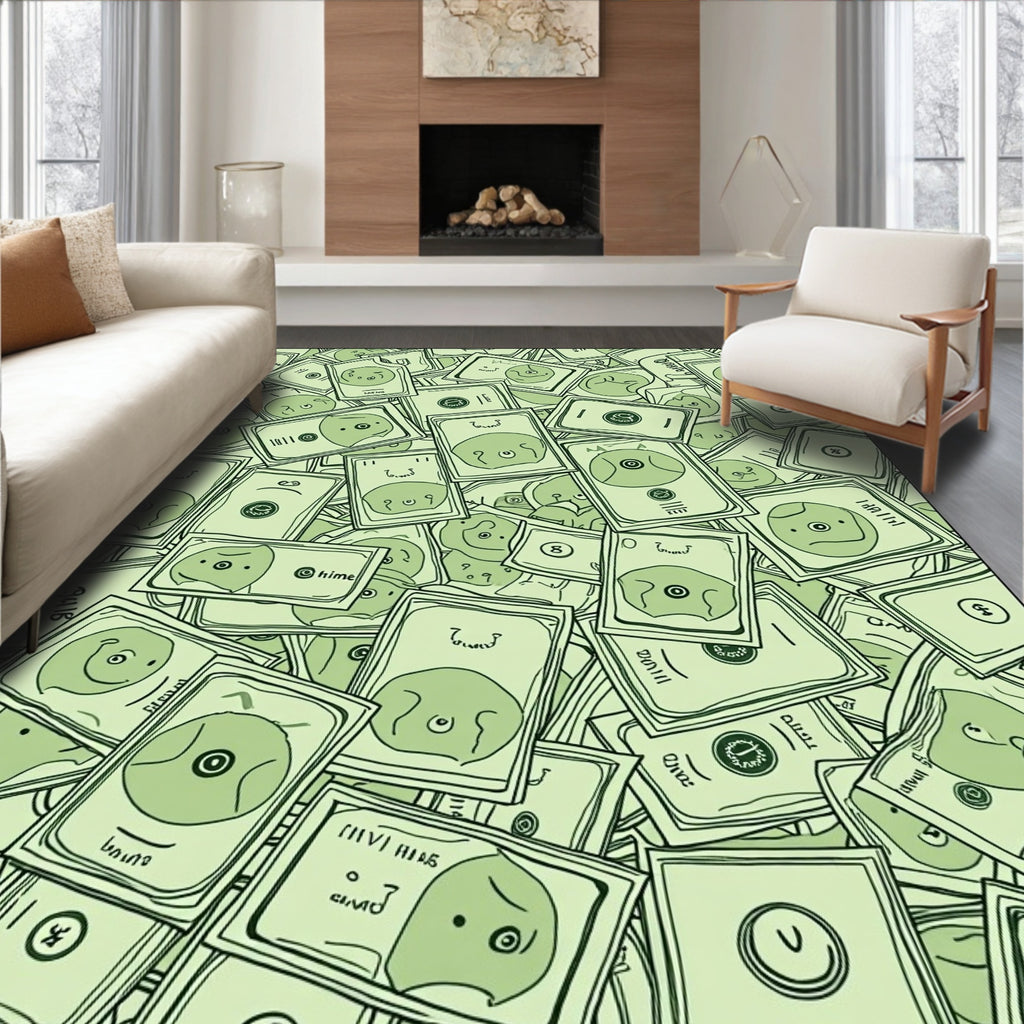 Whimsical Green Character Collage Rug