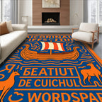 Orange Viking Ship Blue Naval Rug